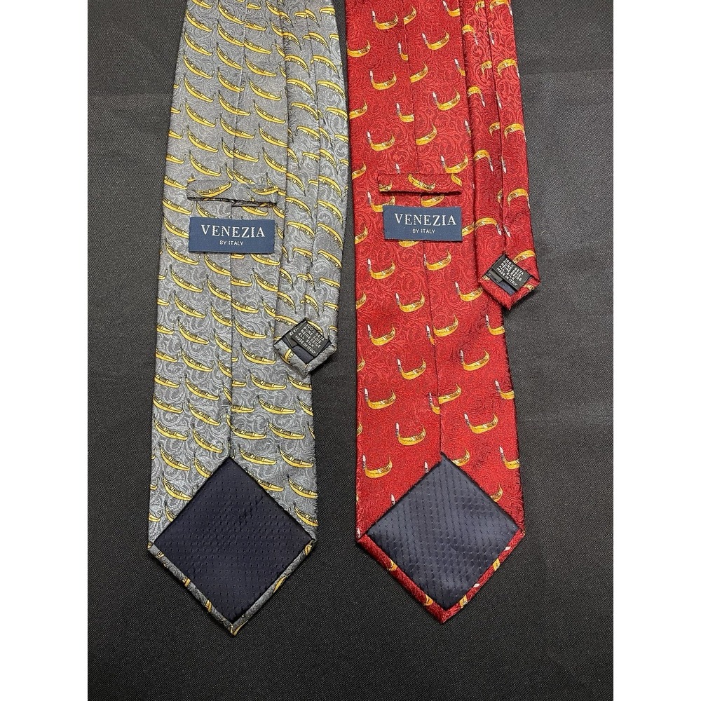 VTG Venezia By Italy Mens‎ Neck Ties Gondola Boats Gray And Red Lot 2 - Picture 2 of 4